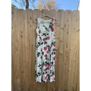 Vintage Karin Stevens Floral Print Dress Cottagecore Sz 6 Petite‎ White Pink